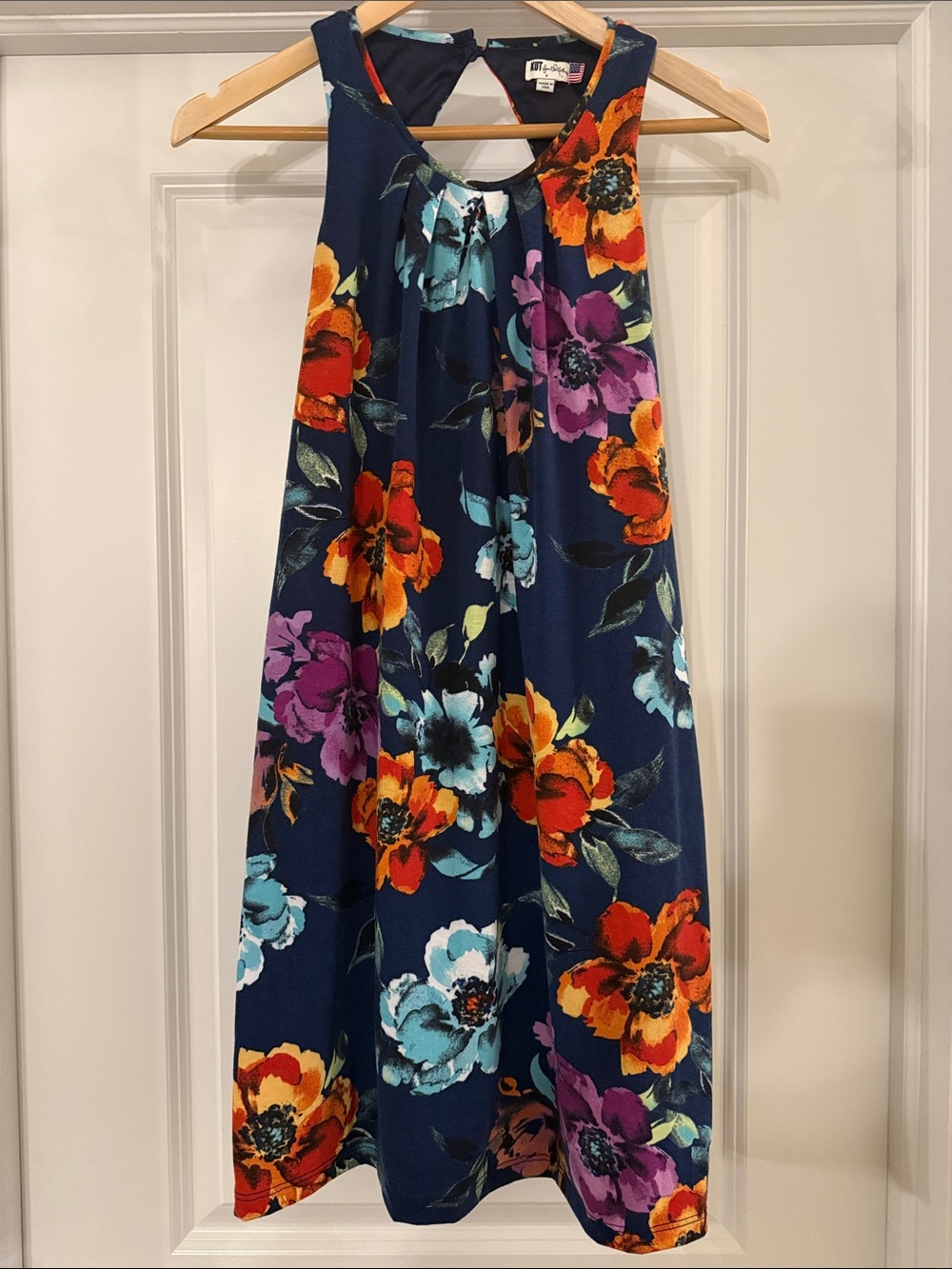 Kut from the Kloth Navy Floral Dress with Bright Blooms